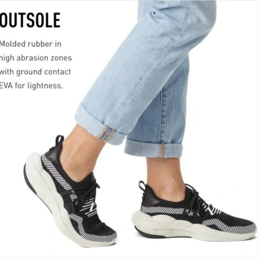 Sorel Explorer Defy Leather Lace Up Low Top Black and White Sneakers Size 7 New